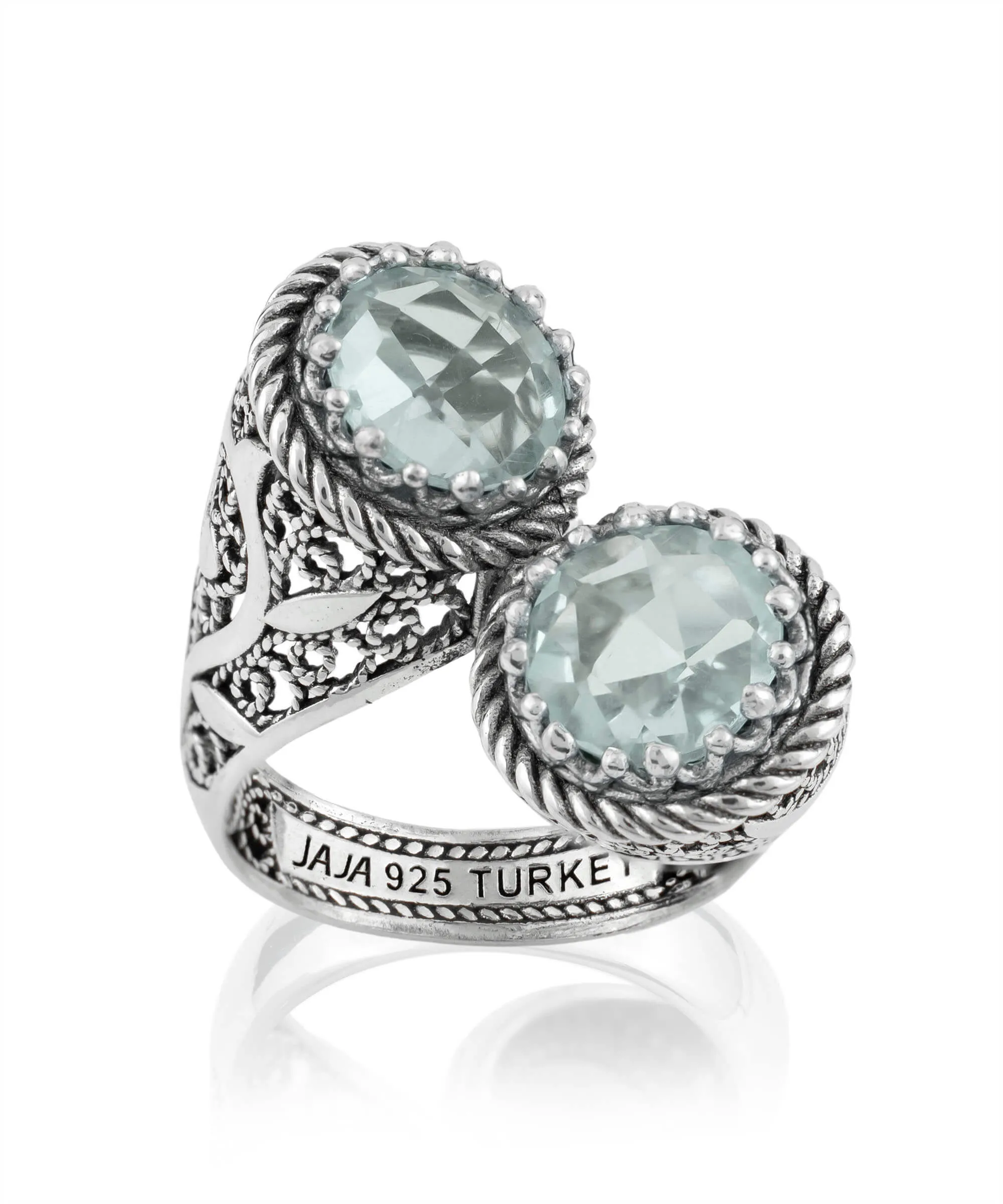 925 Sterling Silver Women's Bypass Ring with Prasiolite Gemstone -