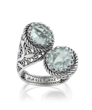 925 Sterling Silver Women's Bypass Ring with Prasiolite Gemstone -
