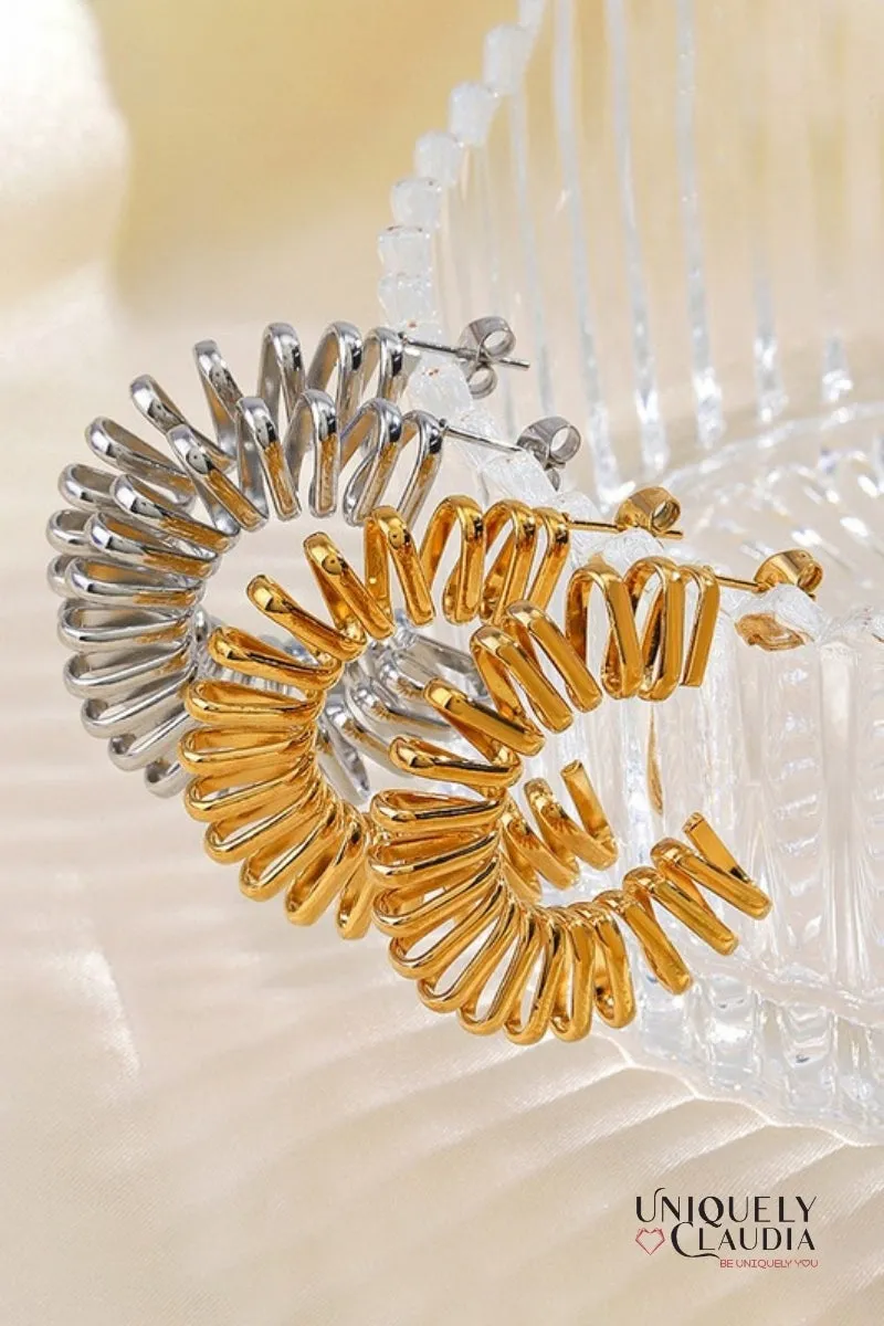 Accordion Demi Hoop Stainless Steel Earrings