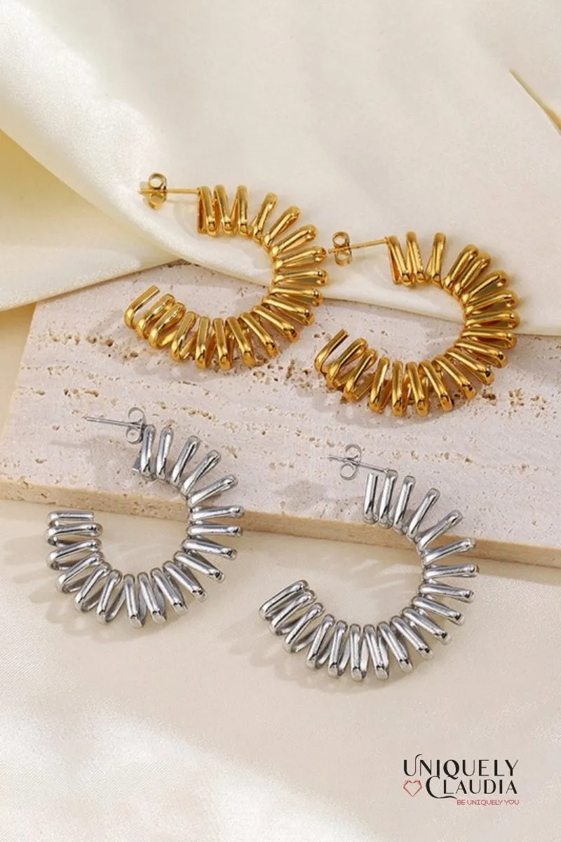 Accordion Demi Hoop Stainless Steel Earrings