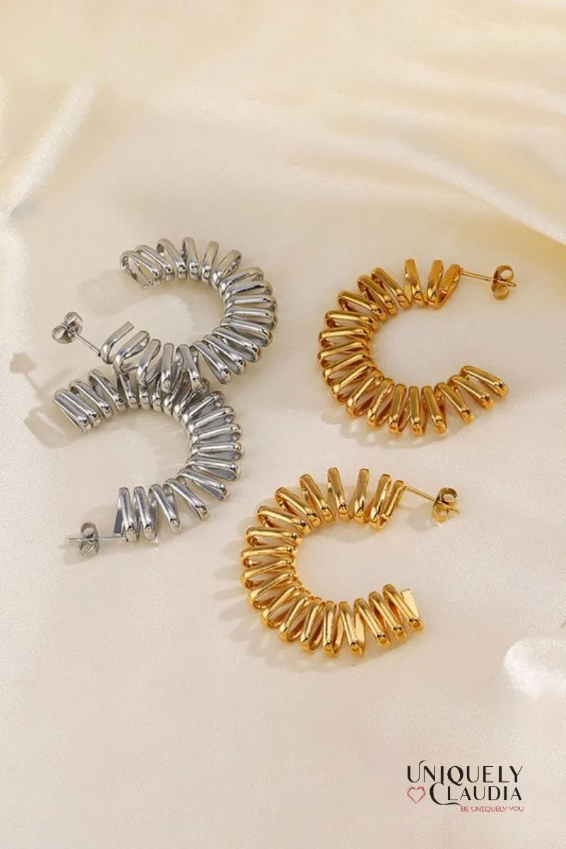 Accordion Demi Hoop Stainless Steel Earrings