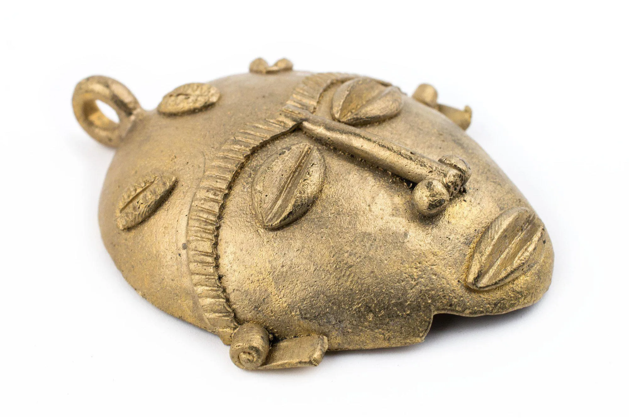 African Oblong Brass Mask Pendant (78x64mm)