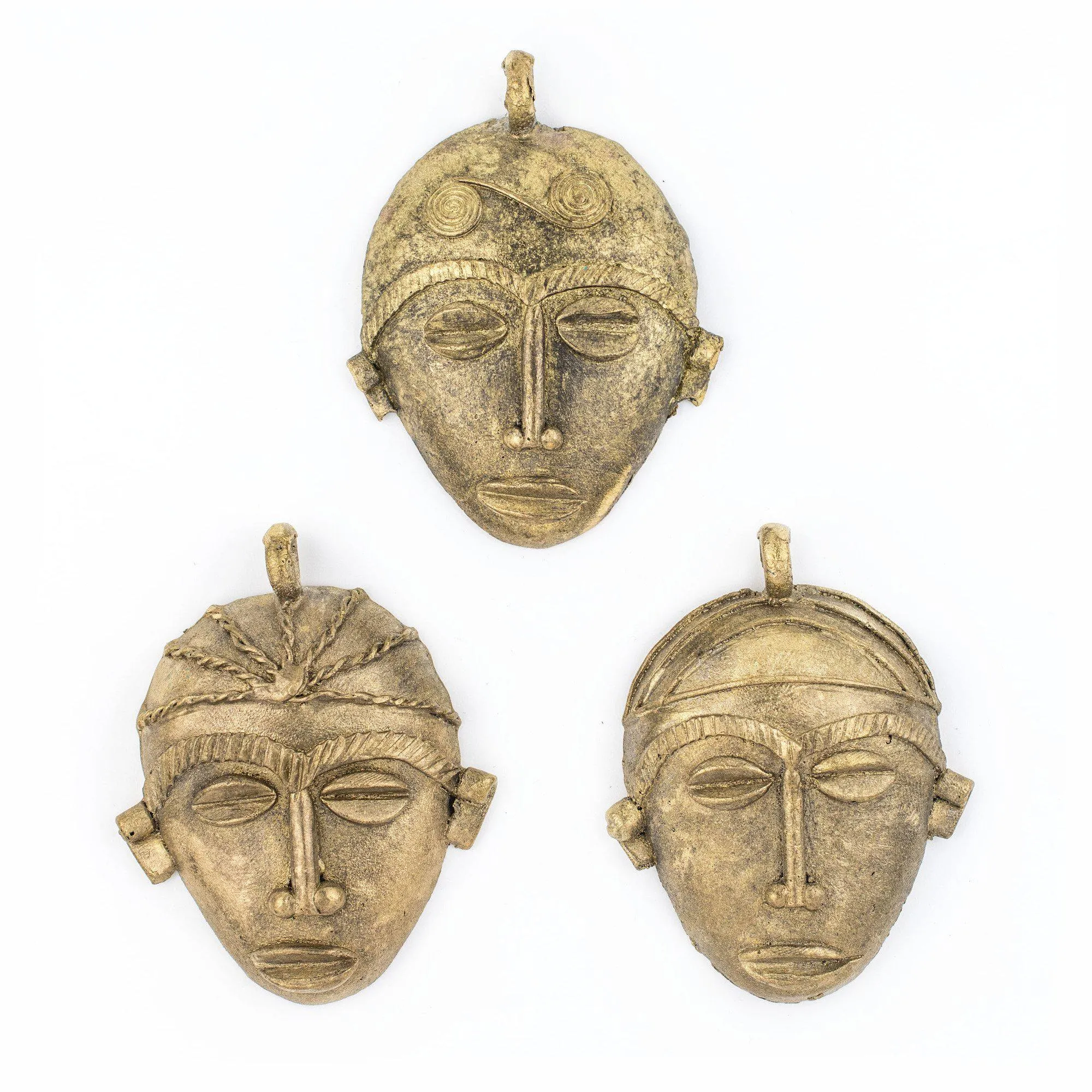 African Oblong Brass Mask Pendant (78x64mm)