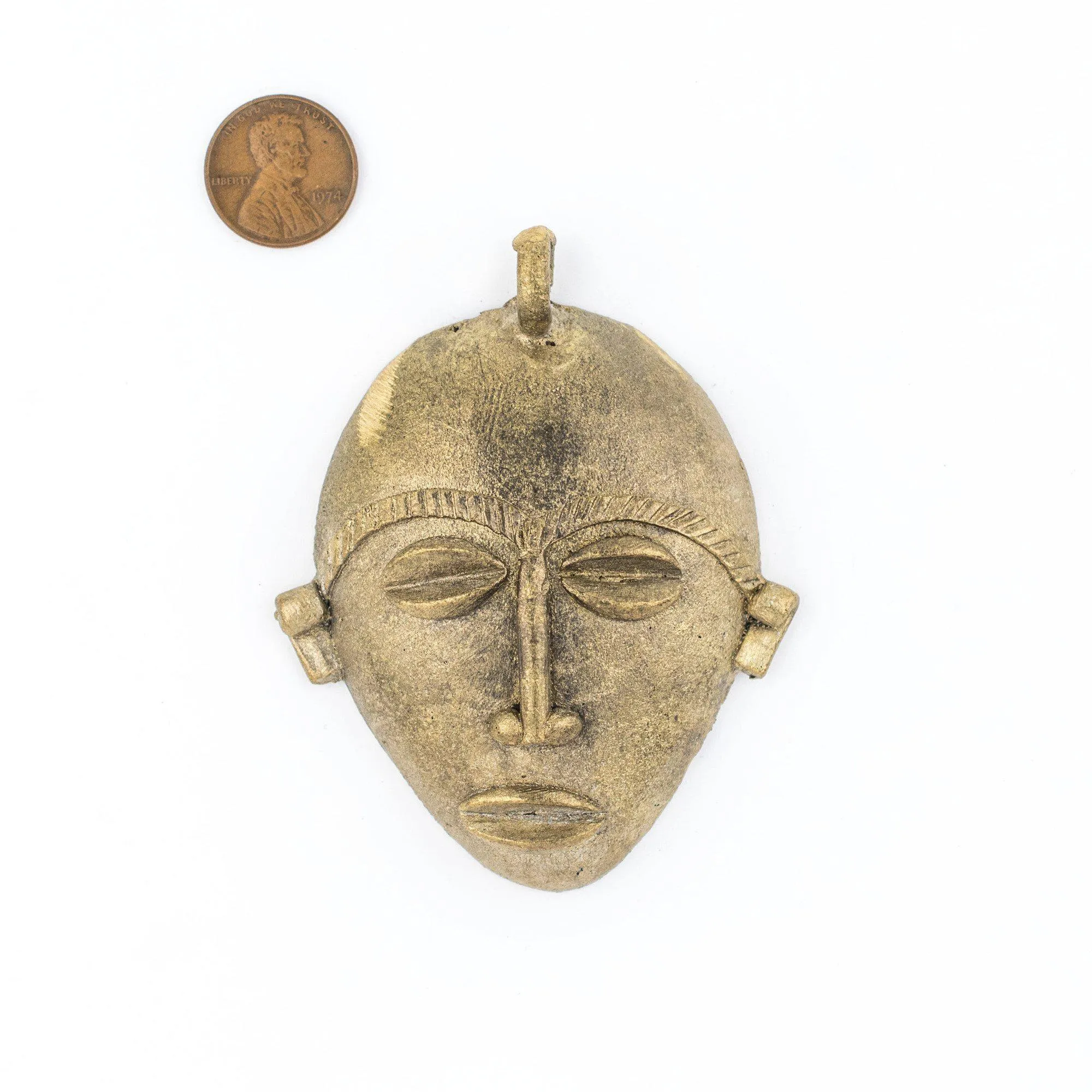 African Oblong Brass Mask Pendant (78x64mm)