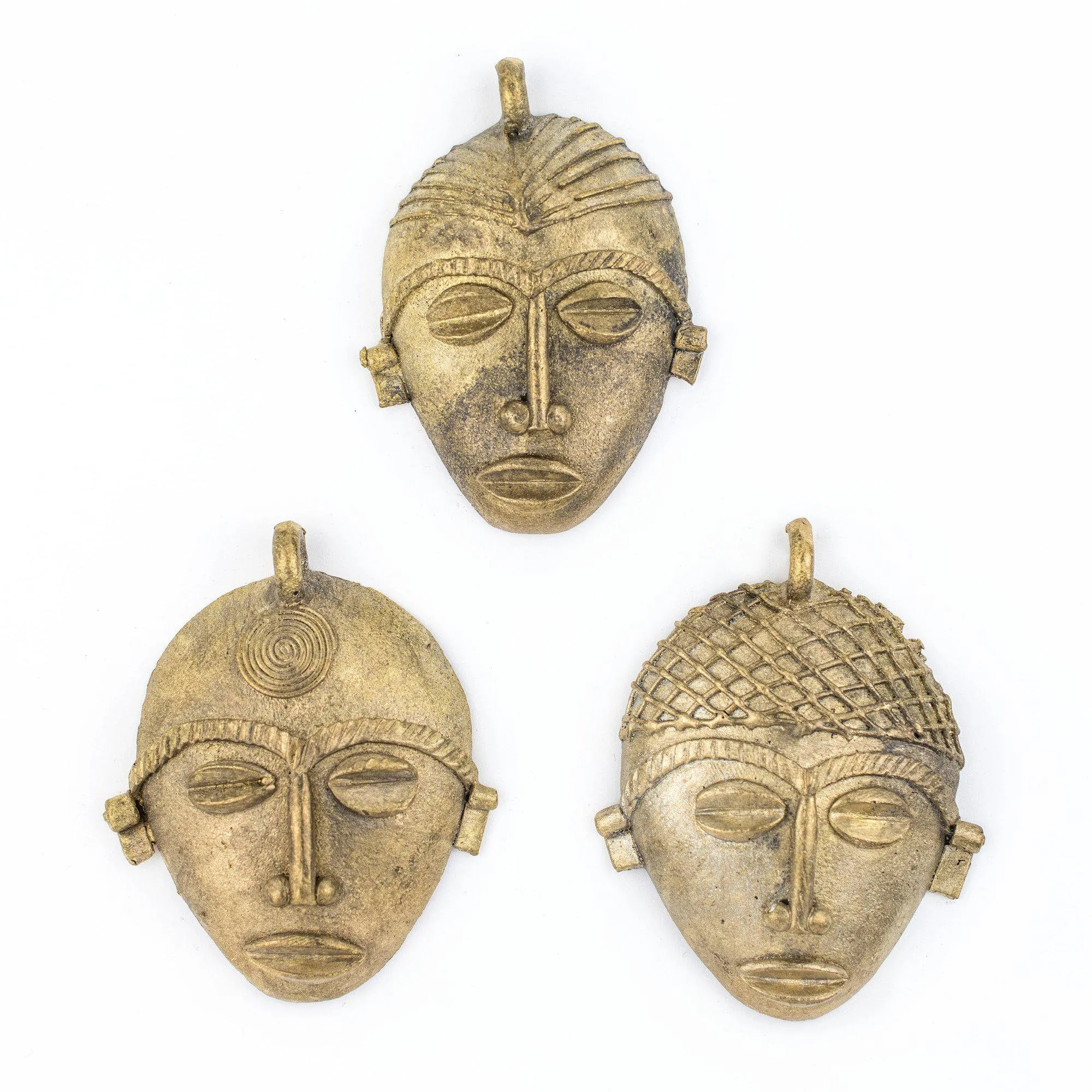 African Oblong Brass Mask Pendant (78x64mm)