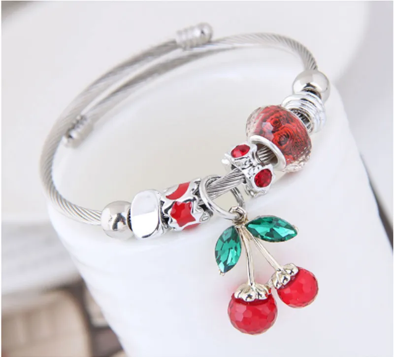 Alloy crystal colorful cherry bracelet