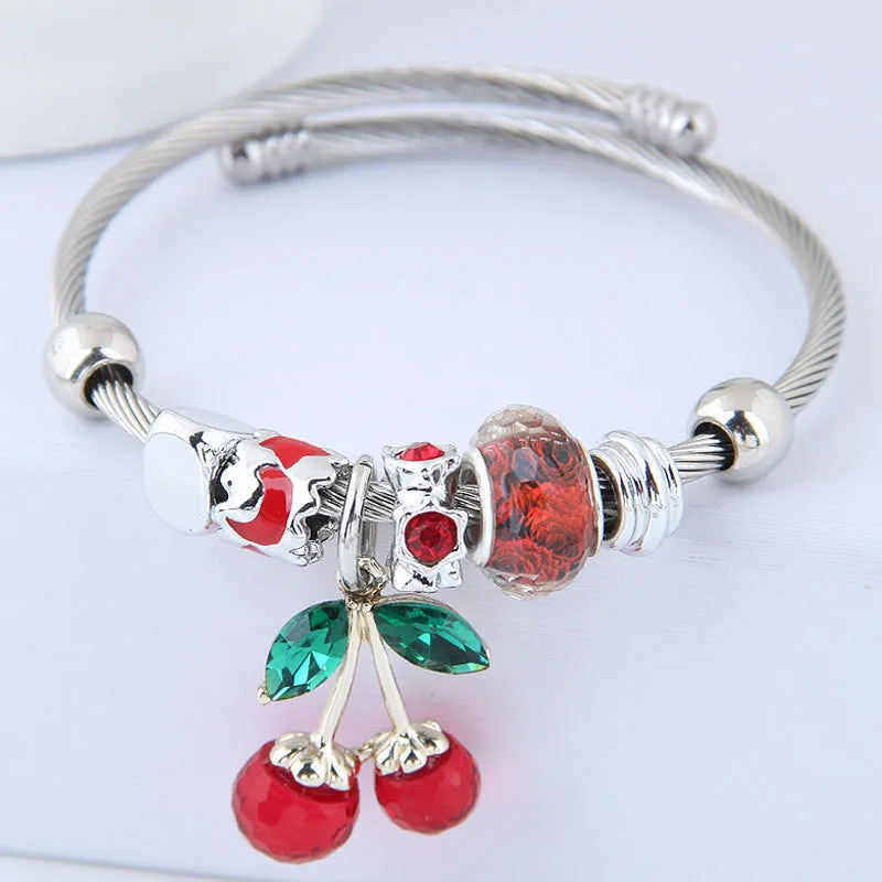 Alloy crystal colorful cherry bracelet