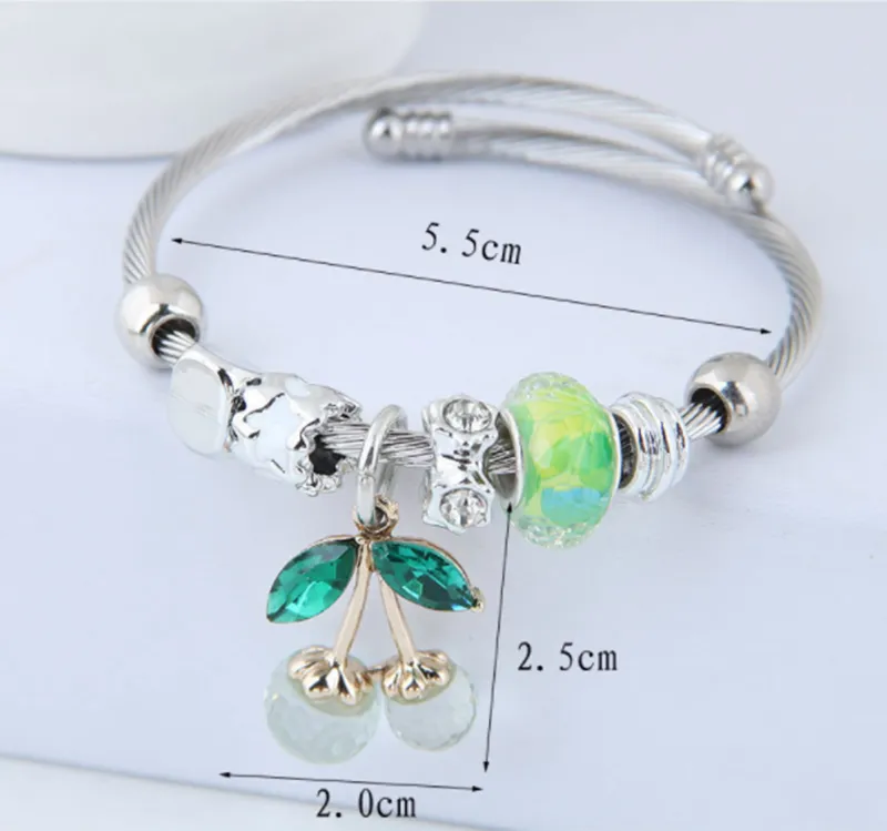 Alloy crystal colorful cherry bracelet