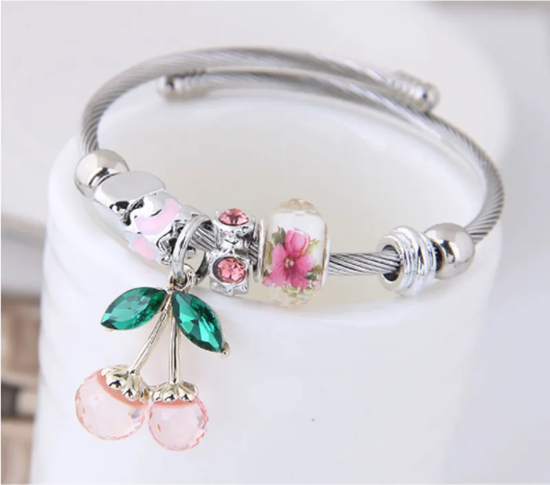Alloy crystal colorful cherry bracelet