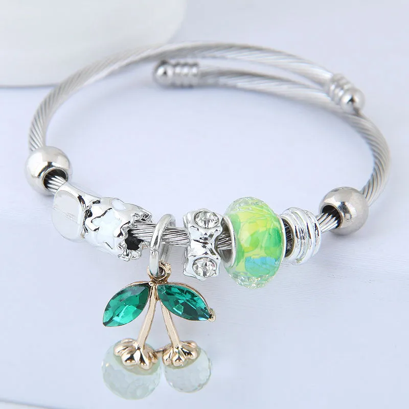 Alloy crystal colorful cherry bracelet