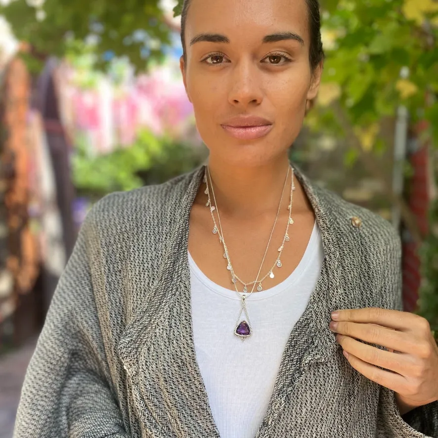 Amethyst & Silver Pendant with a large Trillion faceted Gemstone - Africa