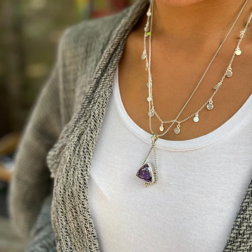 Amethyst & Silver Pendant with a large Trillion faceted Gemstone - Africa