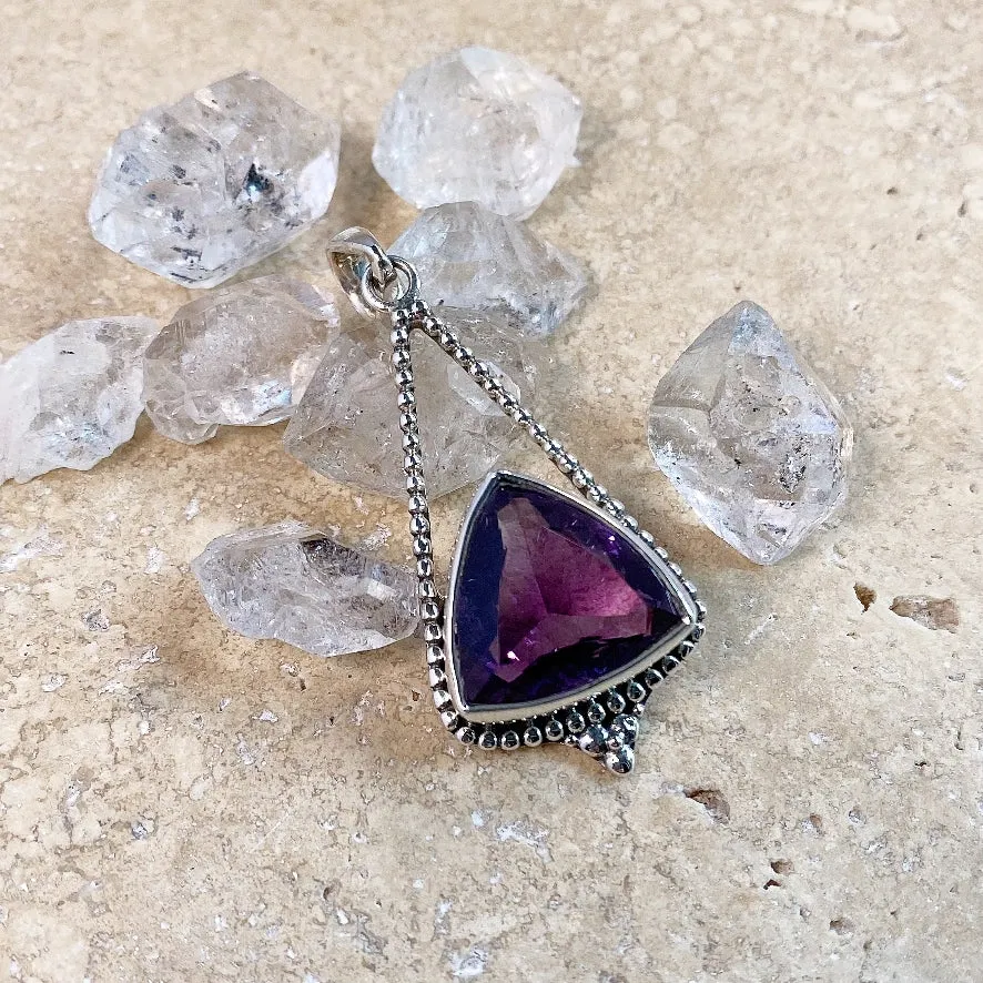 Amethyst & Silver Pendant with a large Trillion faceted Gemstone - Africa
