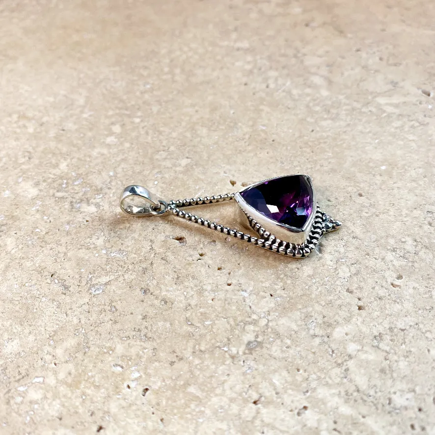 Amethyst & Silver Pendant with a large Trillion faceted Gemstone - Africa