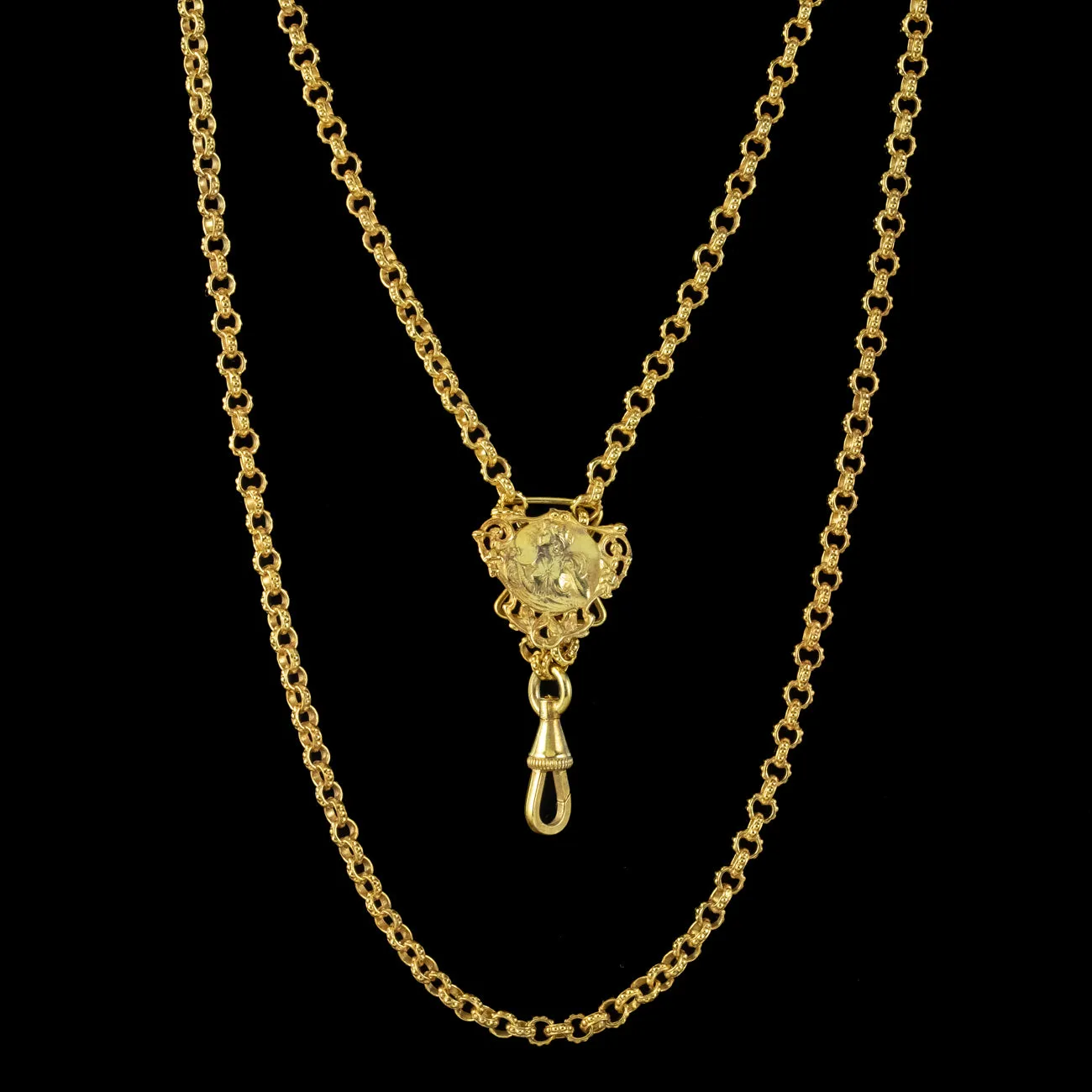 Antique Victorian French Guard Chain With Clip Silver 18ct Gold Gilt