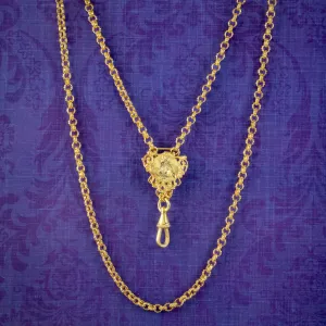 Antique Victorian French Guard Chain With Clip Silver 18ct Gold Gilt