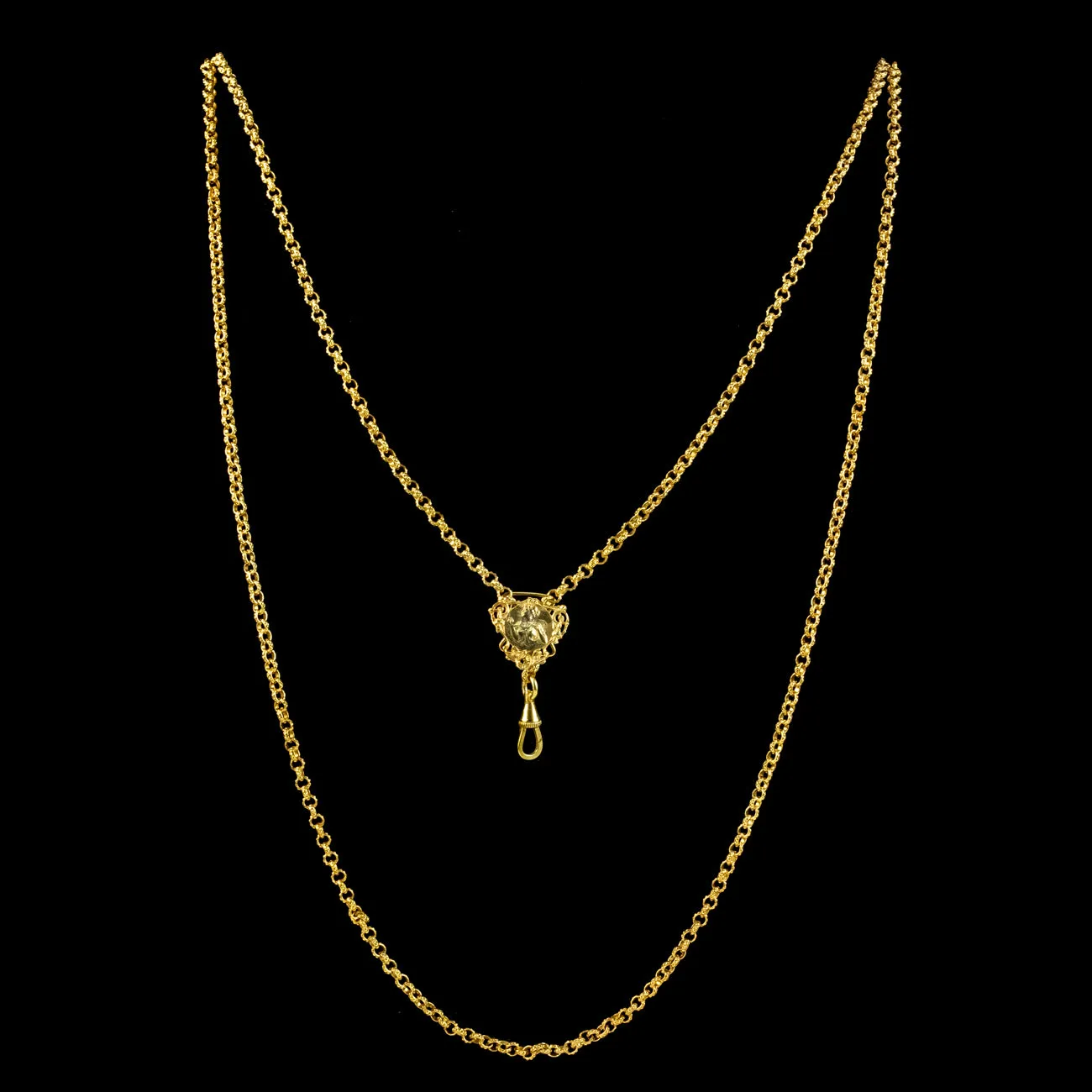 Antique Victorian French Guard Chain With Clip Silver 18ct Gold Gilt