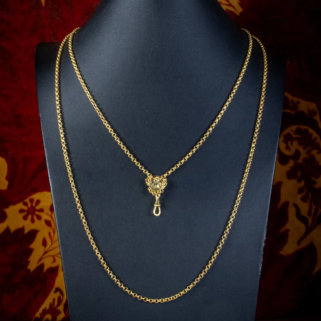 Antique Victorian French Guard Chain With Clip Silver 18ct Gold Gilt