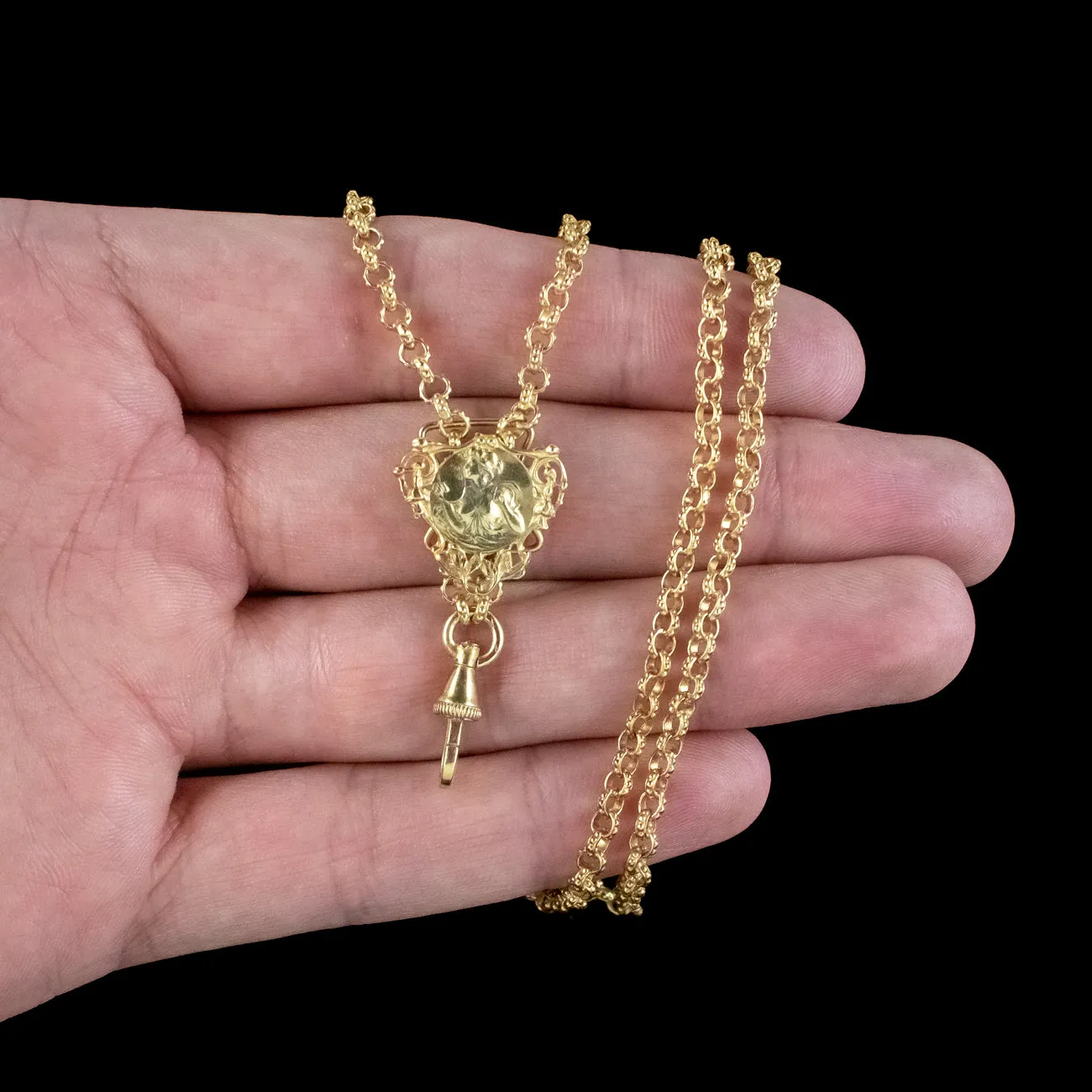 Antique Victorian French Guard Chain With Clip Silver 18ct Gold Gilt