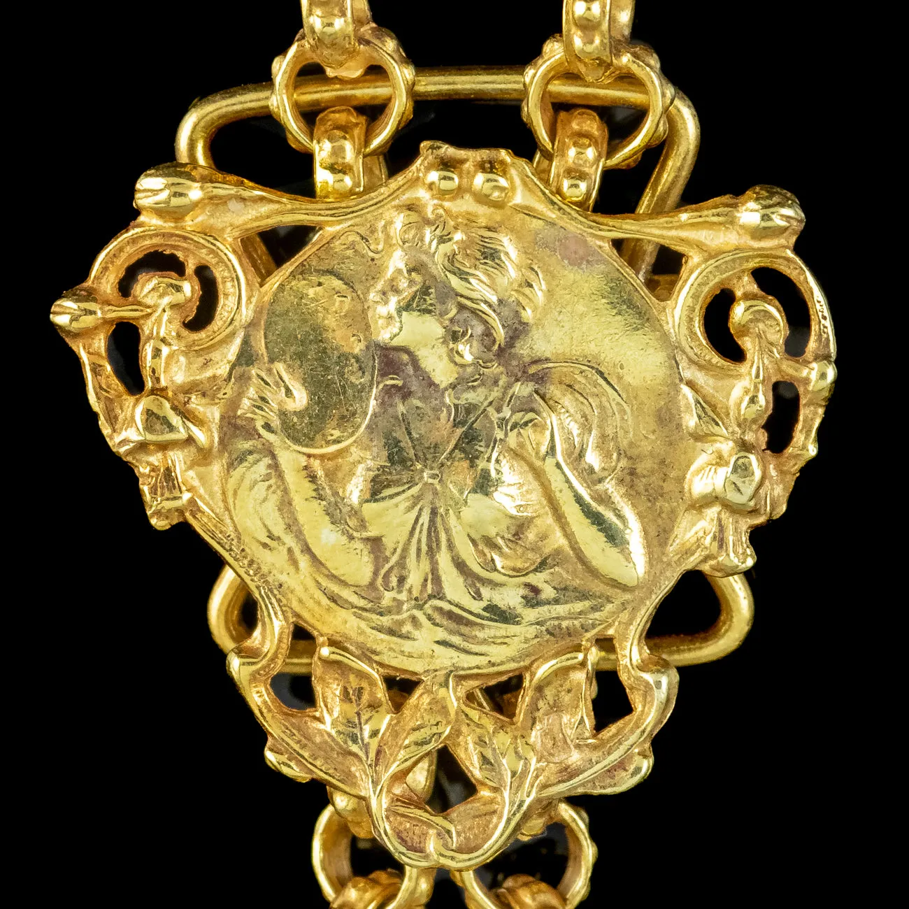 Antique Victorian French Guard Chain With Clip Silver 18ct Gold Gilt