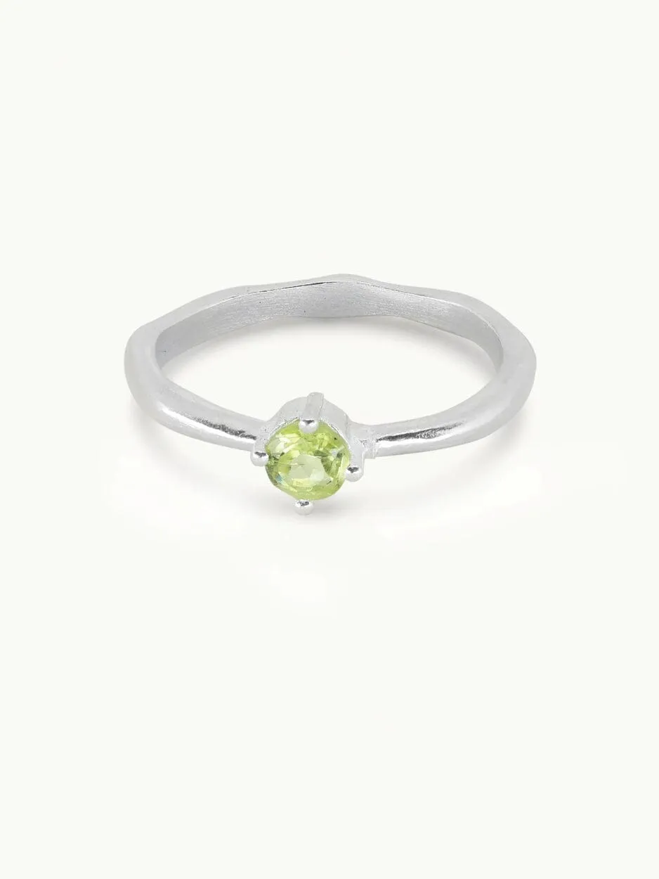 August Peridot Silver Birthstone Ring