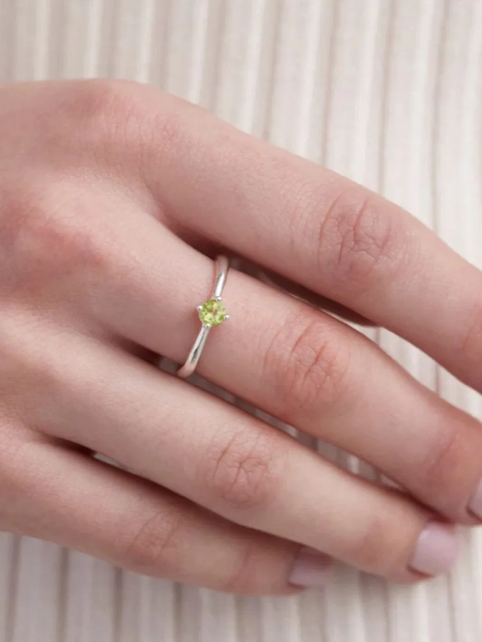 August Peridot Silver Birthstone Ring
