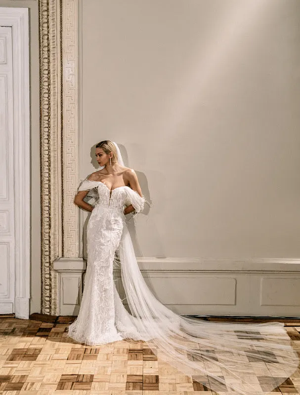 Azariah Beautiful Off-Shoulder Feather Touch White Wedding Dress