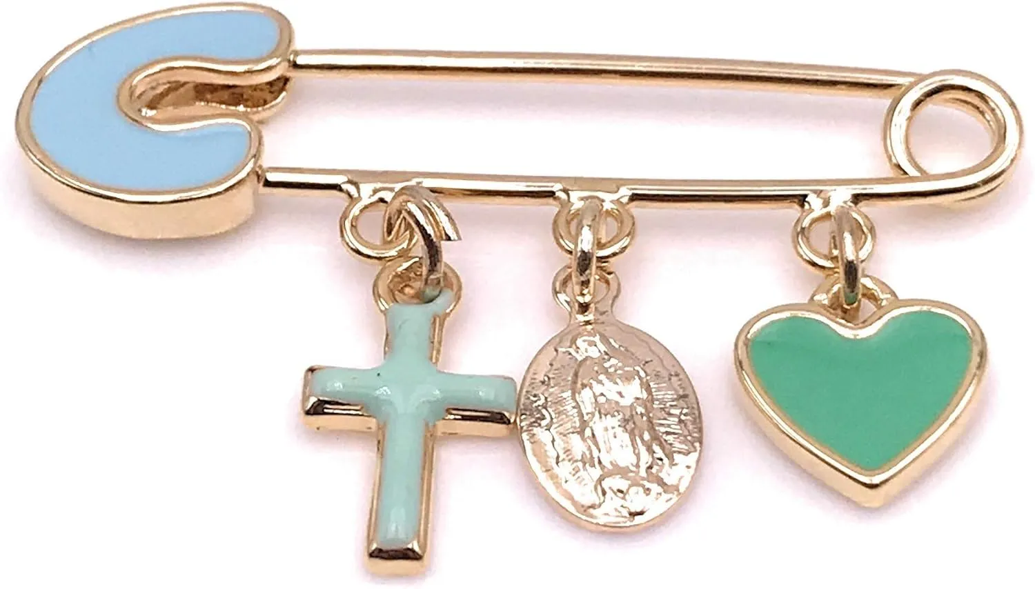 Baby Brooch Safety Pin Guadalupe Medal Protection Jewelry It's a Boy