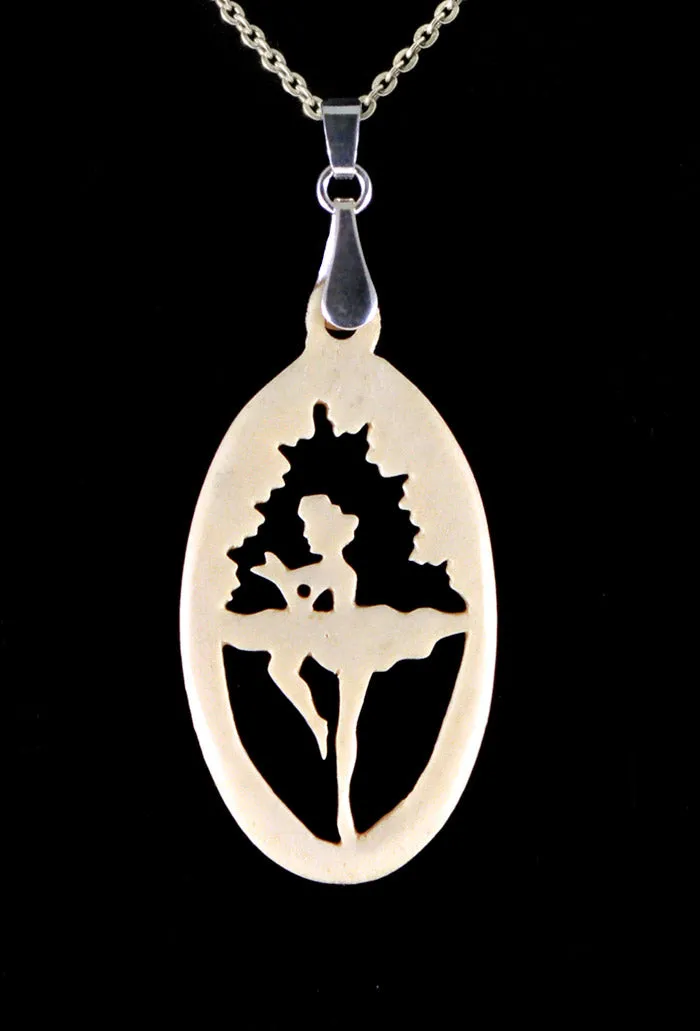 Ballerina - carved bone antique fairytale pendant. Handmade