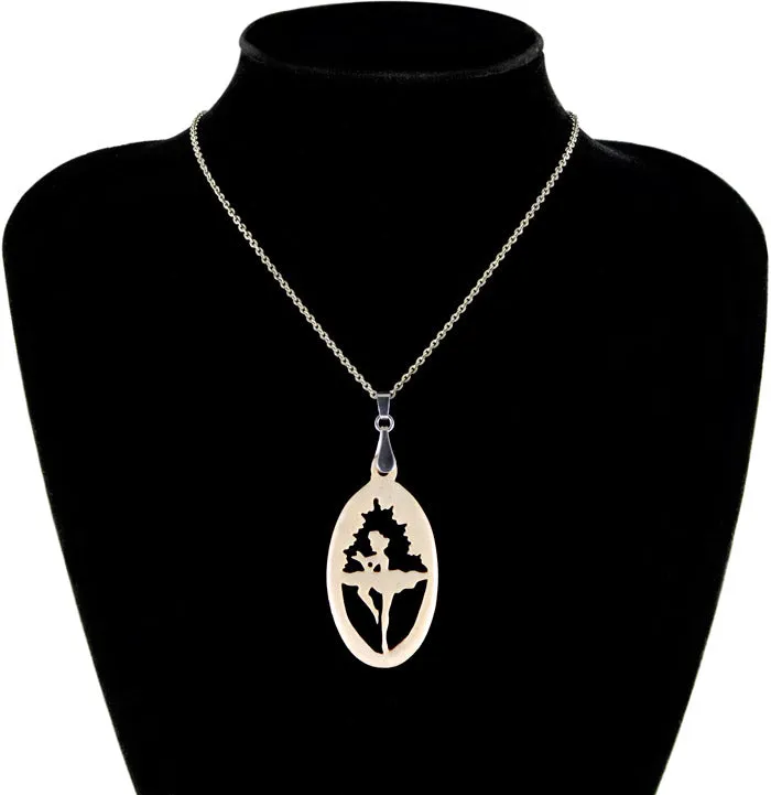 Ballerina - carved bone antique fairytale pendant. Handmade