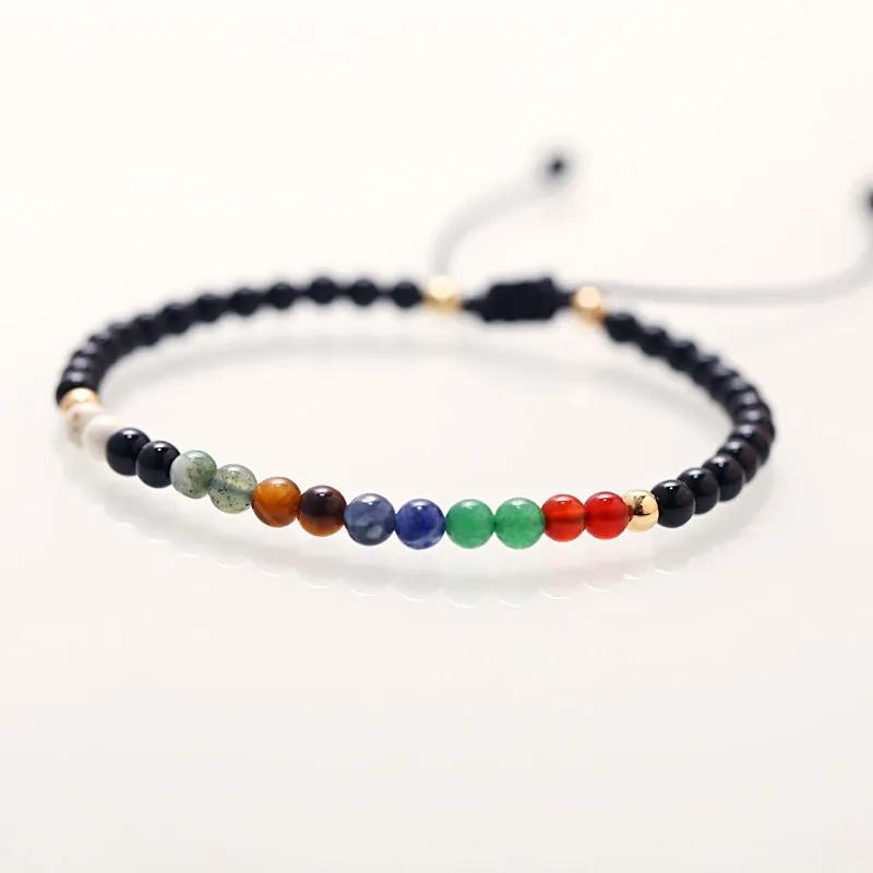 Black Colorful Chakra Beads Couple Braided Bracelet