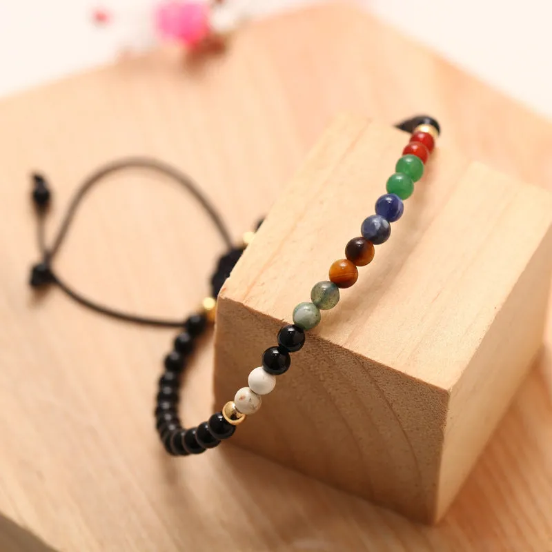Black Colorful Chakra Beads Couple Braided Bracelet