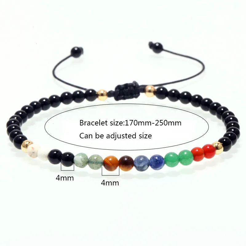 Black Colorful Chakra Beads Couple Braided Bracelet