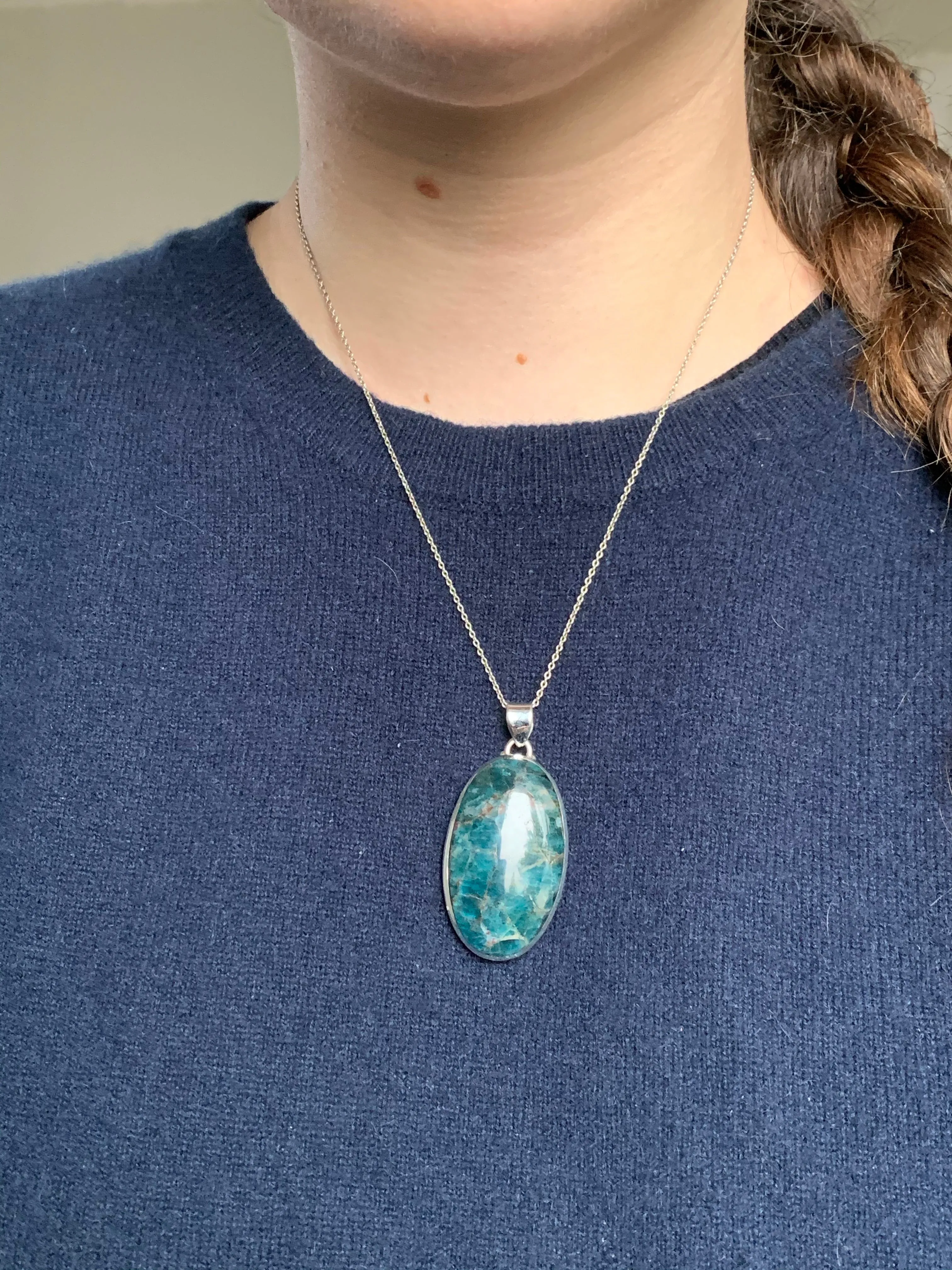 Blue Apatite Naevia Pendant - Large Oval