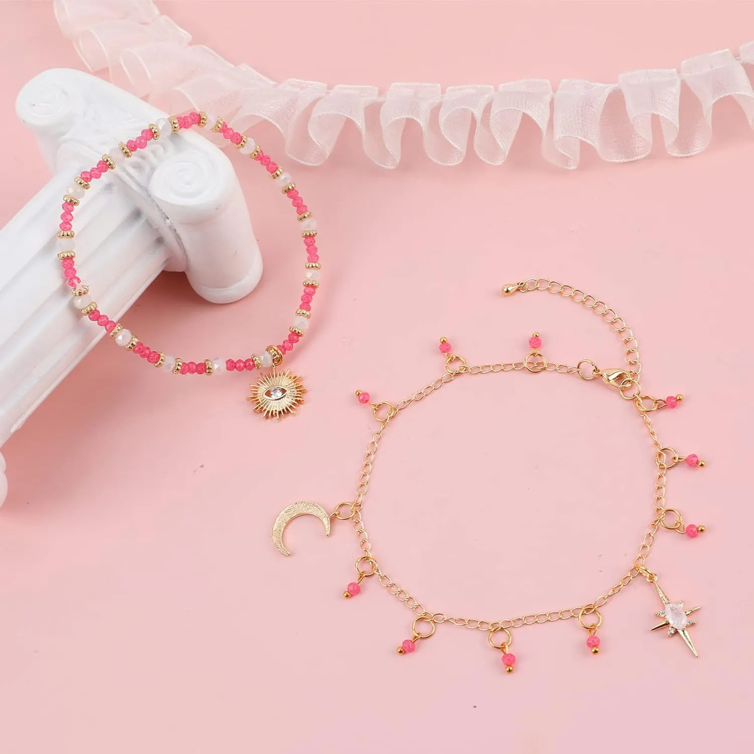 Bohemian Layered Beaded Bracelets for Women Colorful Friendship Bracelets Set Stretch Bracelets Stackable Elastic Crystal Glass Beads Pearl Star Charm Pendant Bracelets Boho Jewelry Gift for Women