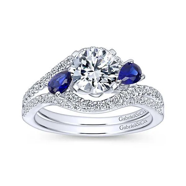 Bypass Side Sapphires Round Diamond Ring .20Cttw 14K Gold 73A