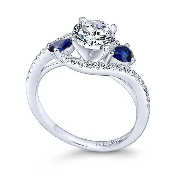 Bypass Side Sapphires Round Diamond Ring .20Cttw 14K Gold 73A