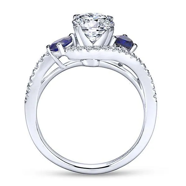 Bypass Side Sapphires Round Diamond Ring .20Cttw 14K Gold 73A