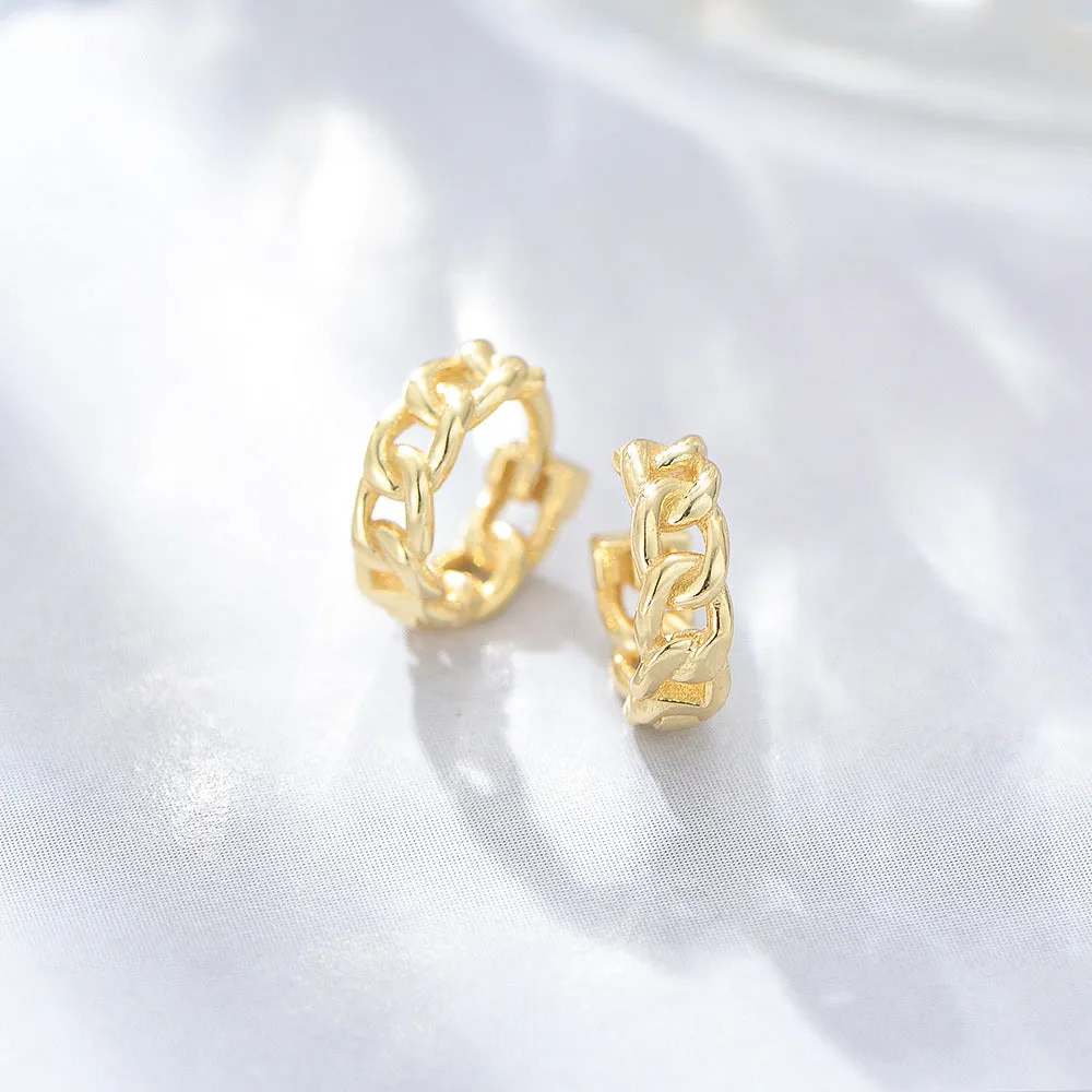 Chain Buckle Design Silver Hoop Earrings for Women