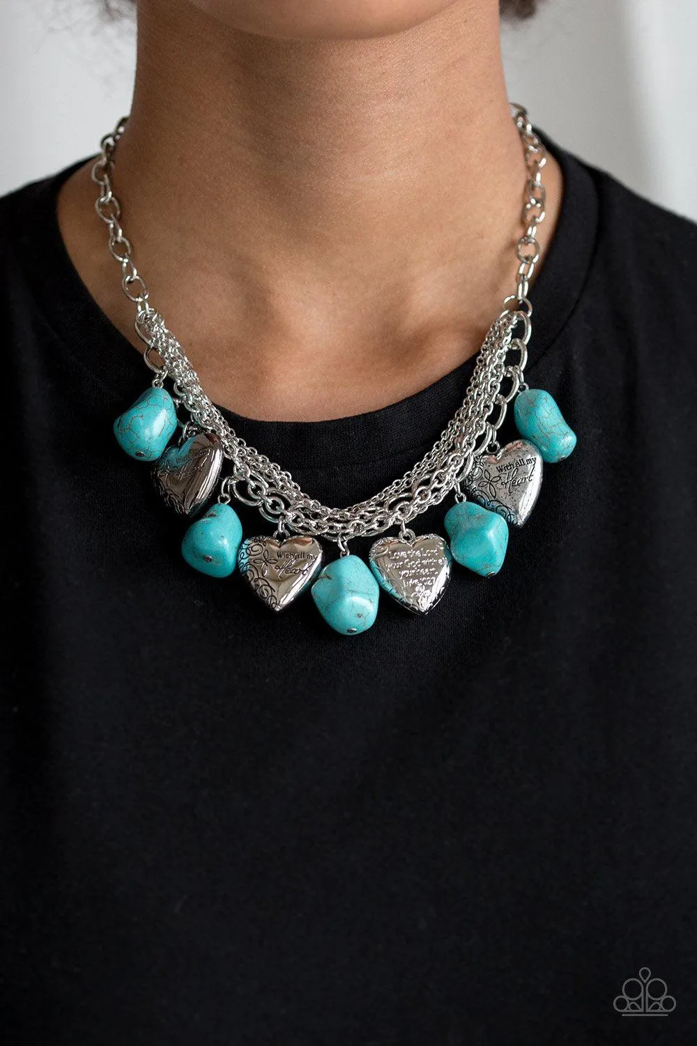 Change of Heart Turquoise Blue Stone and Silver Heart Necklace - Paparazzi Accessories