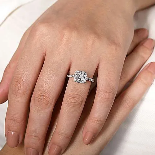 Classic Cushion Halo Diamond Ring .28 Cttw  14K White Gold