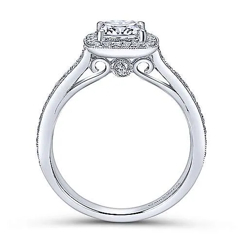 Classic Cushion Halo Diamond Ring .28 Cttw  14K White Gold