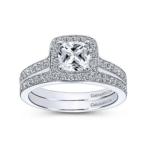 Classic Cushion Halo Diamond Ring .28 Cttw  14K White Gold