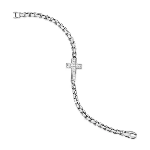 Cross Station Bracelet in Sterling Silver with Diamonds, 5mm, Size Medium