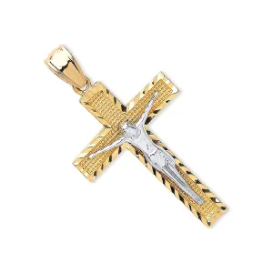 Crucifix Cross Pendant Necklace in 9ct 2 Tone Gold 1.7g