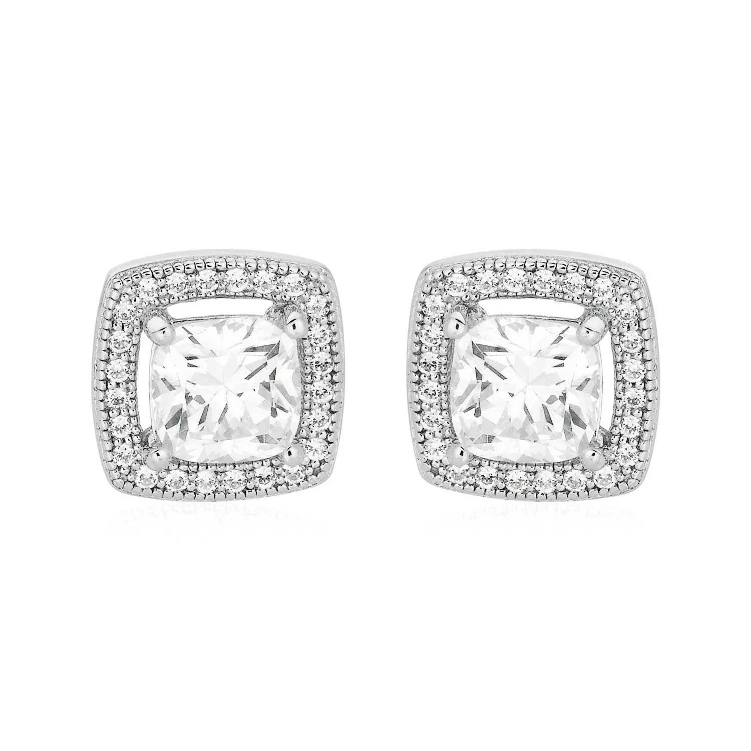 Cushion Earrings with Cubic Zirconia in Sterling Silver