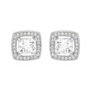 Cushion Earrings with Cubic Zirconia in Sterling Silver