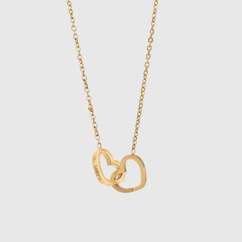 Custom Name Personalized Double Heart Necklace With 2 Names