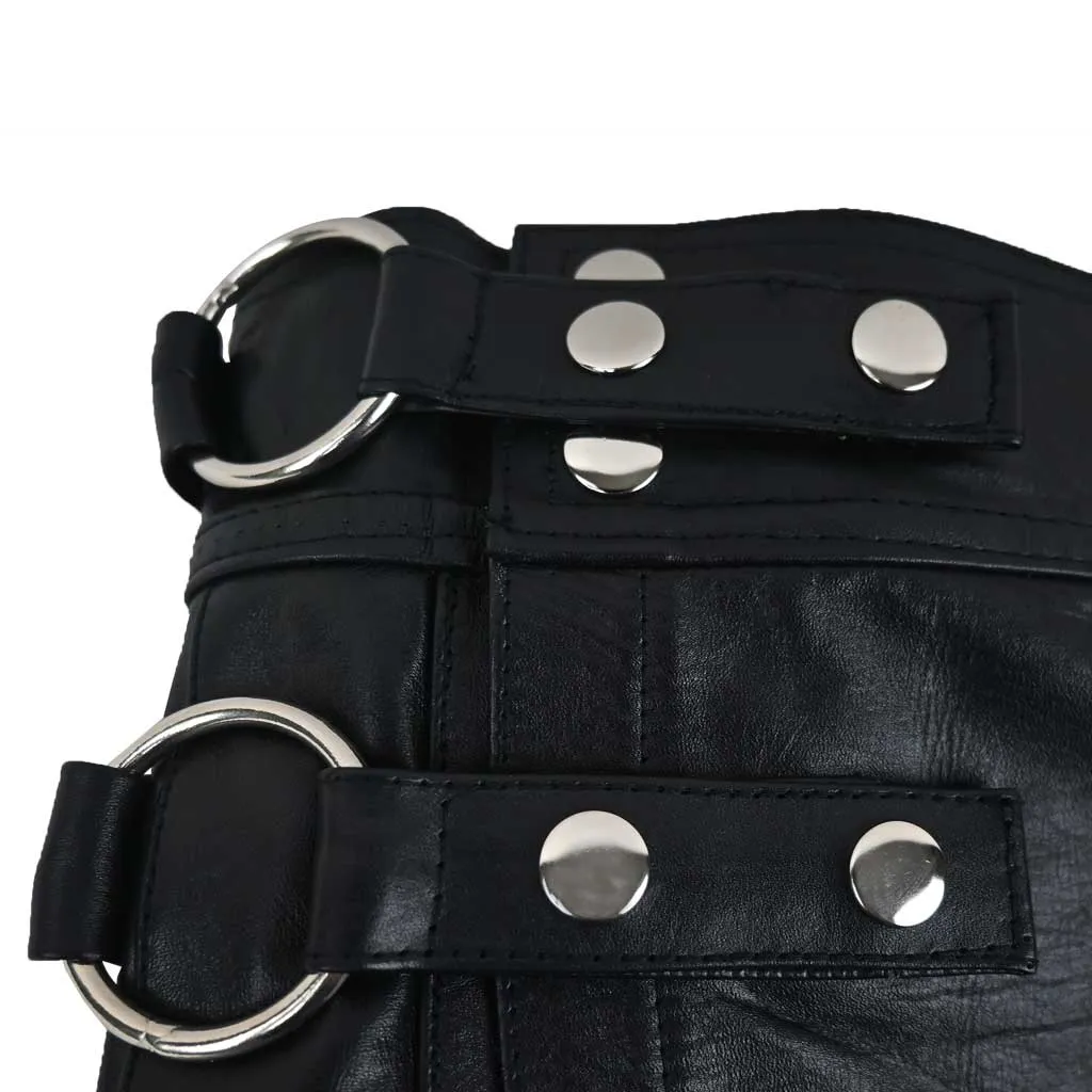 Customized  Black Leather Kilt with Silver Chain
