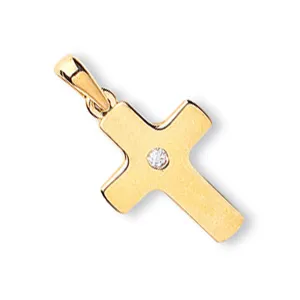 CZ Cross Pendant Necklace in 9ct Yellow Gold 0.7g
